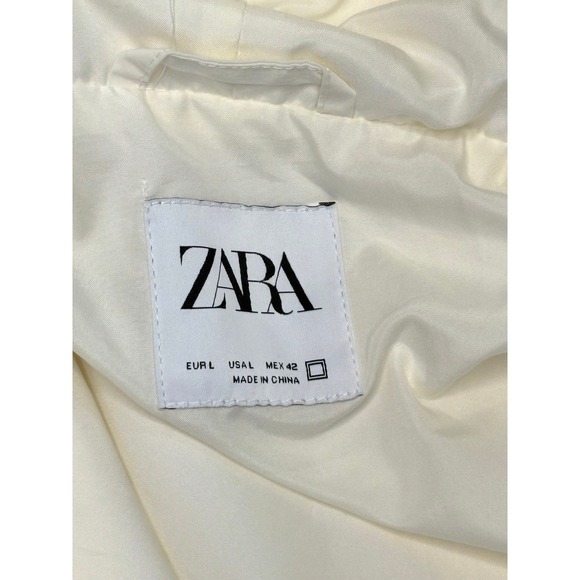 Zara Hooded Cream‎ Rain Coat Jacket LARGE Water Repellant Lightweight Outdoor - Picture 5 of 14